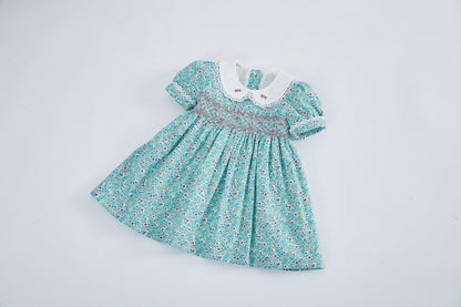 Hand smocked floral green 