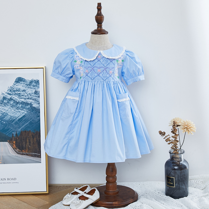 Hand Smocked blue dress for girl