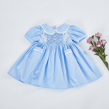 Hand Smocked blue dress for girl